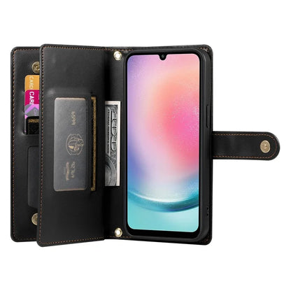 DF-011 For Samsung Galaxy A24 4G (162.1 X 77.6 X 8.3mm) Case Zipper Wallet Leather Phone Cover
