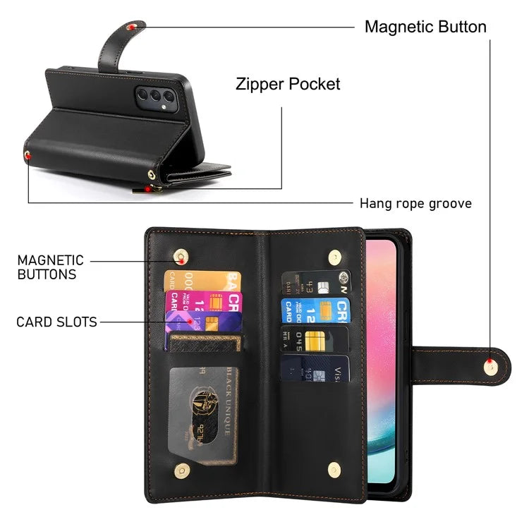 DF-011 For Samsung Galaxy A24 4G (162.1 X 77.6 X 8.3mm) Case Zipper Wallet Leather Phone Cover