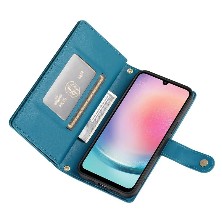 DF-011 For Samsung Galaxy A24 4G (162.1 X 77.6 X 8.3mm) Case Zipper Wallet Leather Phone Cover