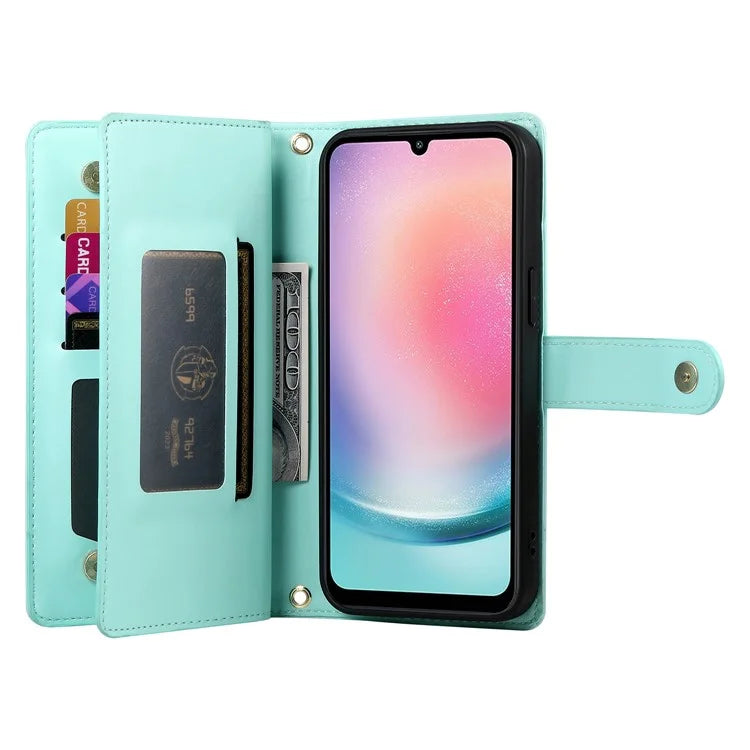 DF-011 For Samsung Galaxy A24 4G (162.1 X 77.6 X 8.3mm) Case Zipper Wallet Leather Phone Cover