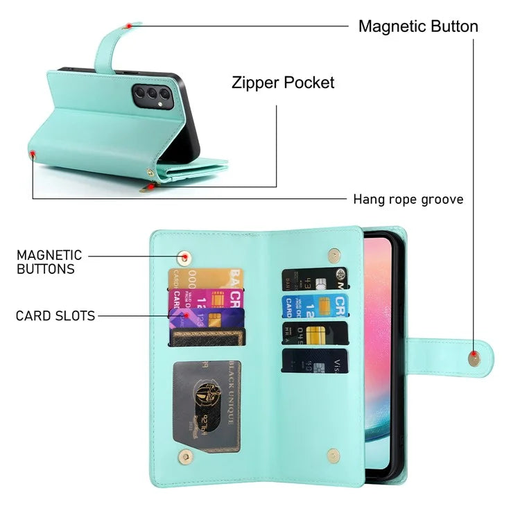 DF-011 For Samsung Galaxy A24 4G (162.1 X 77.6 X 8.3mm) Case Zipper Wallet Leather Phone Cover