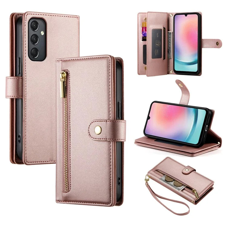DF-011 For Samsung Galaxy A24 4G (162.1 X 77.6 X 8.3mm) Case Zipper Wallet Leather Phone Cover
