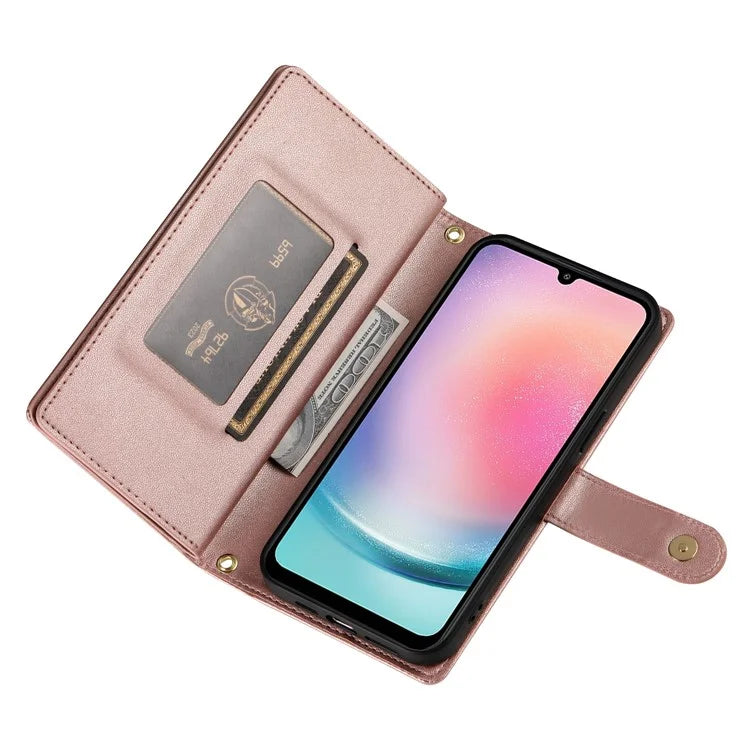 DF-011 For Samsung Galaxy A24 4G (162.1 X 77.6 X 8.3mm) Case Zipper Wallet Leather Phone Cover