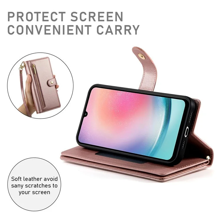 DF-011 For Samsung Galaxy A24 4G (162.1 X 77.6 X 8.3mm) Case Zipper Wallet Leather Phone Cover