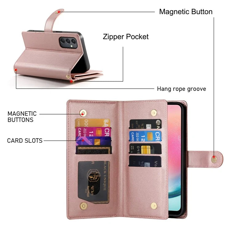 DF-011 For Samsung Galaxy A24 4G (162.1 X 77.6 X 8.3mm) Case Zipper Wallet Leather Phone Cover