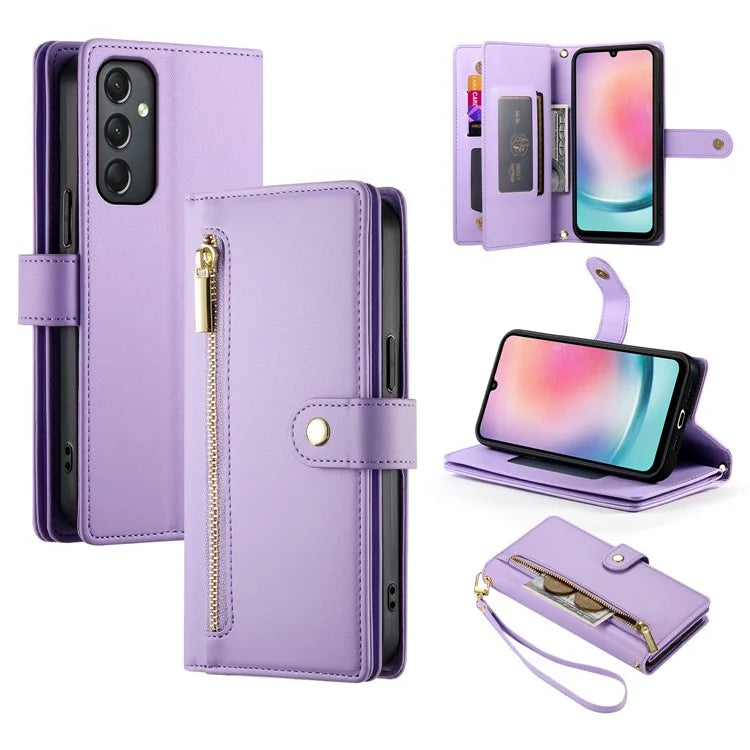 DF-011 For Samsung Galaxy A24 4G (162.1 X 77.6 X 8.3mm) Case Zipper Wallet Leather Phone Cover