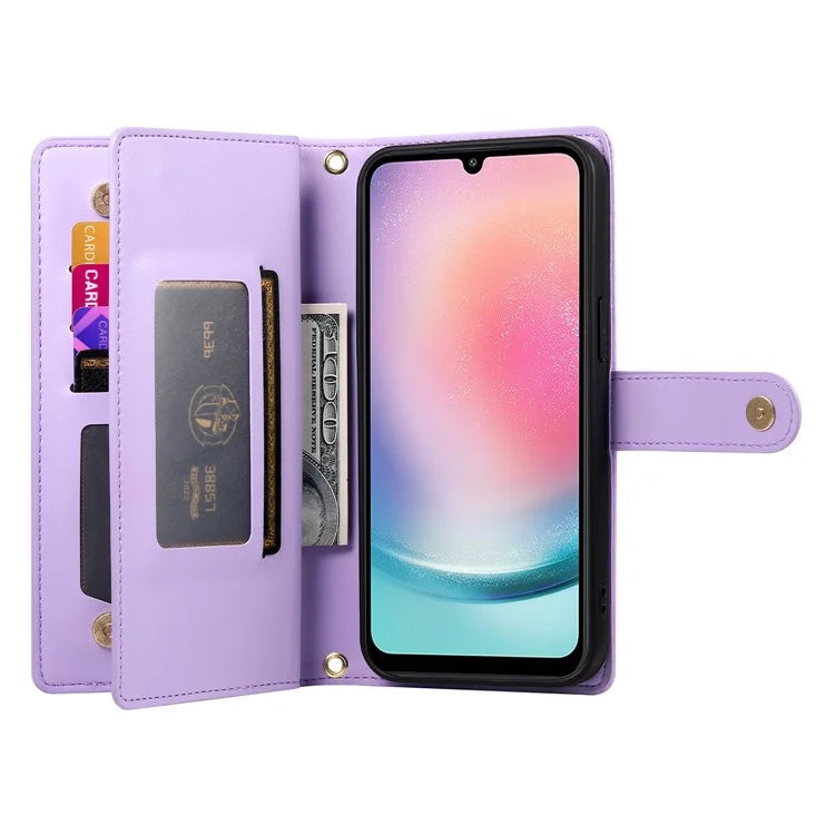 DF-011 For Samsung Galaxy A24 4G (162.1 X 77.6 X 8.3mm) Case Zipper Wallet Leather Phone Cover