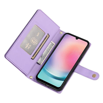DF-011 For Samsung Galaxy A24 4G (162.1 X 77.6 X 8.3mm) Case Zipper Wallet Leather Phone Cover