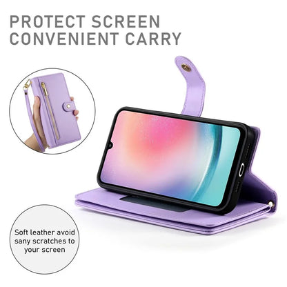 DF-011 For Samsung Galaxy A24 4G (162.1 X 77.6 X 8.3mm) Case Zipper Wallet Leather Phone Cover