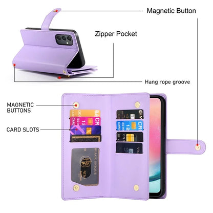 DF-011 For Samsung Galaxy A24 4G (162.1 X 77.6 X 8.3mm) Case Zipper Wallet Leather Phone Cover