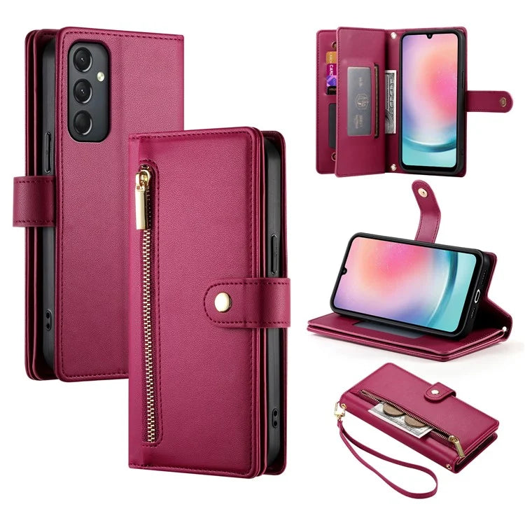 DF-011 For Samsung Galaxy A24 4G (162.1 X 77.6 X 8.3mm) Case Zipper Wallet Leather Phone Cover