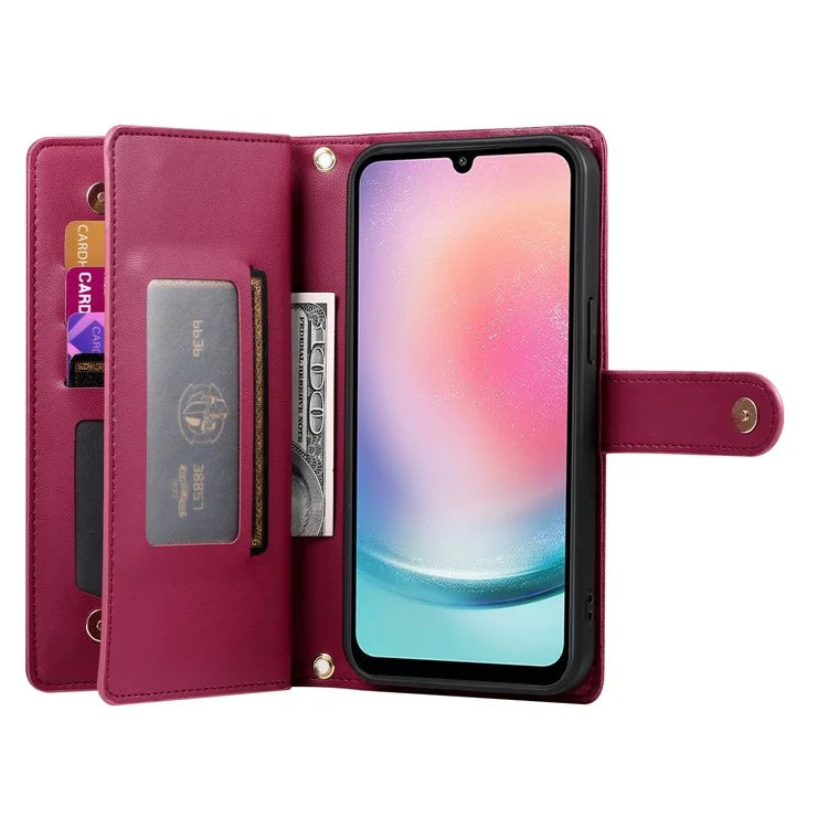 DF-011 For Samsung Galaxy A24 4G (162.1 X 77.6 X 8.3mm) Case Zipper Wallet Leather Phone Cover