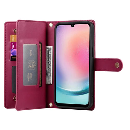 DF-011 For Samsung Galaxy A24 4G (162.1 X 77.6 X 8.3mm) Case Zipper Wallet Leather Phone Cover