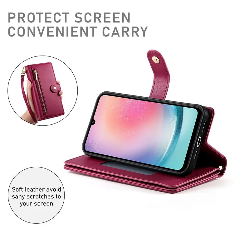 DF-011 For Samsung Galaxy A24 4G (162.1 X 77.6 X 8.3mm) Case Zipper Wallet Leather Phone Cover