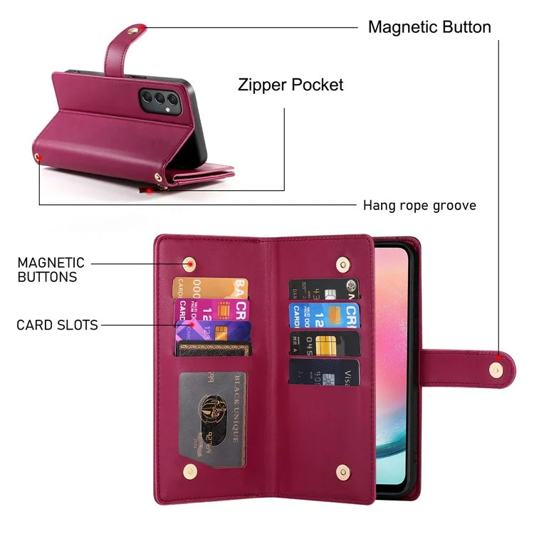 DF-011 For Samsung Galaxy A24 4G (162.1 X 77.6 X 8.3mm) Case Zipper Wallet Leather Phone Cover