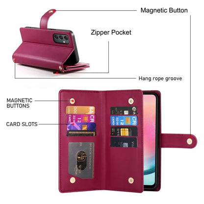 DF-011 For Samsung Galaxy A24 4G (162.1 X 77.6 X 8.3mm) Case Zipper Wallet Leather Phone Cover