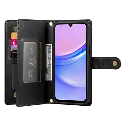 DF-011 For Samsung Galaxy A15 4G / 5G Wallet Case Zipper Leather Phone Bag with Shoulder Strap
