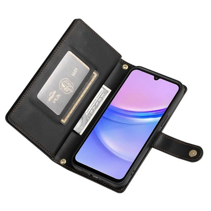 DF-011 For Samsung Galaxy A15 4G / 5G Wallet Case Zipper Leather Phone Bag with Shoulder Strap