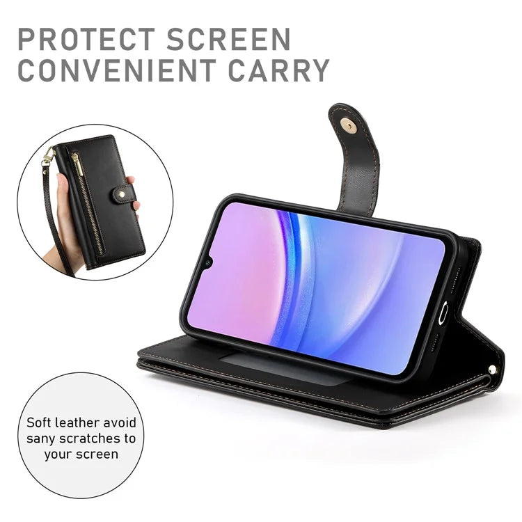 DF-011 For Samsung Galaxy A15 4G / 5G Wallet Case Zipper Leather Phone Bag with Shoulder Strap