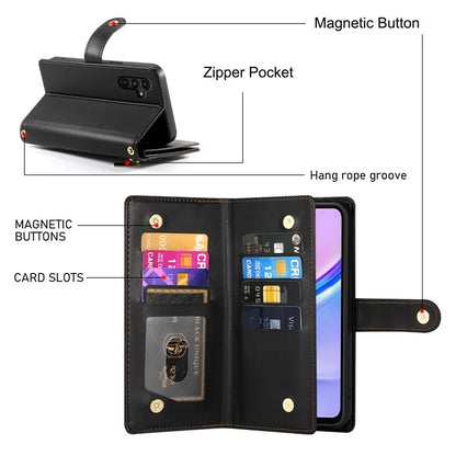 DF-011 For Samsung Galaxy A15 4G / 5G Wallet Case Zipper Leather Phone Bag with Shoulder Strap