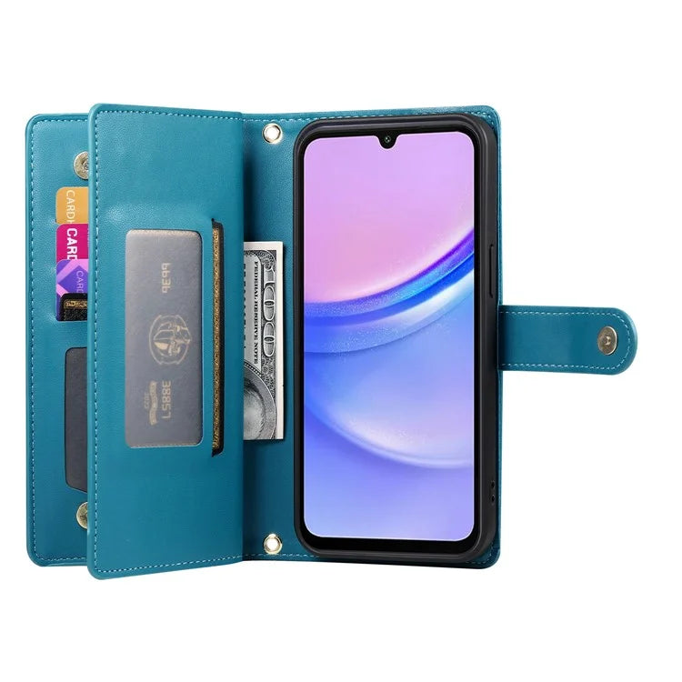 DF-011 For Samsung Galaxy A15 4G / 5G Wallet Case Zipper Leather Phone Bag with Shoulder Strap
