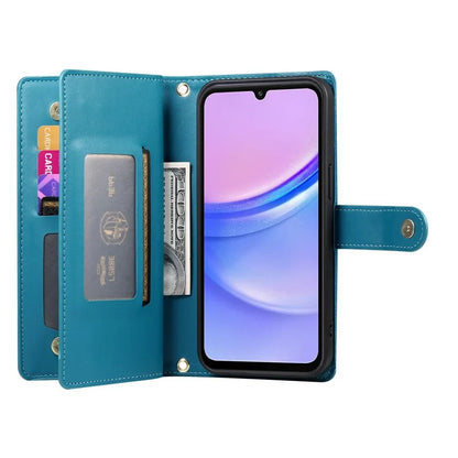 DF-011 For Samsung Galaxy A15 4G / 5G Wallet Case Zipper Leather Phone Bag with Shoulder Strap