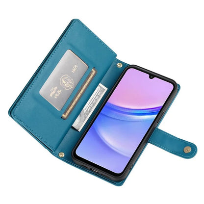 DF-011 For Samsung Galaxy A15 4G / 5G Wallet Case Zipper Leather Phone Bag with Shoulder Strap