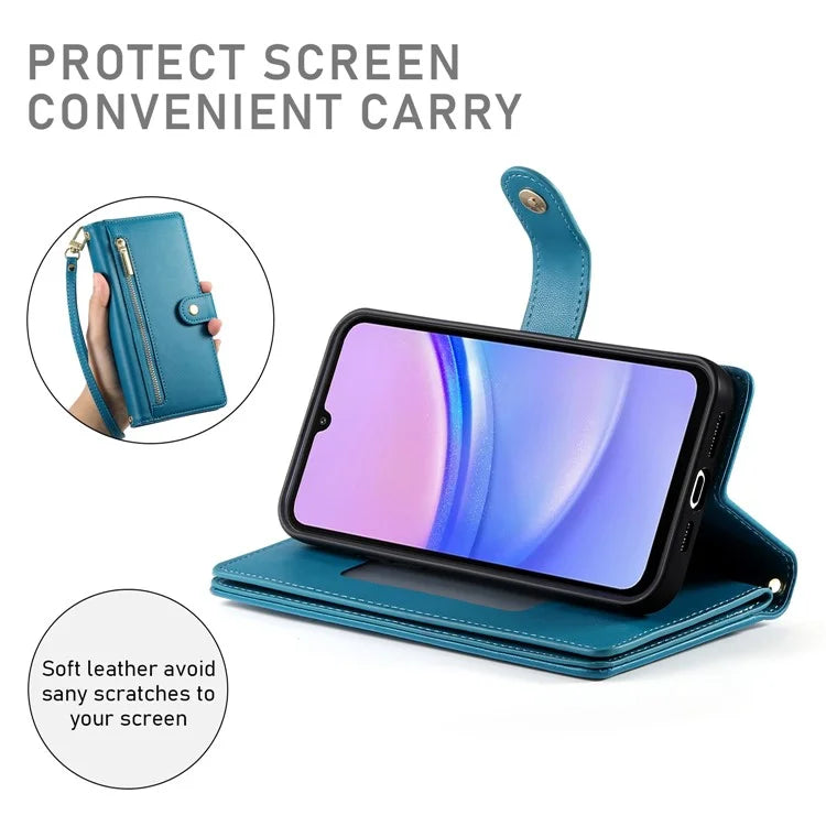 DF-011 For Samsung Galaxy A15 4G / 5G Wallet Case Zipper Leather Phone Bag with Shoulder Strap