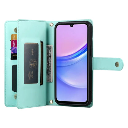 DF-011 For Samsung Galaxy A15 4G / 5G Wallet Case Zipper Leather Phone Bag with Shoulder Strap