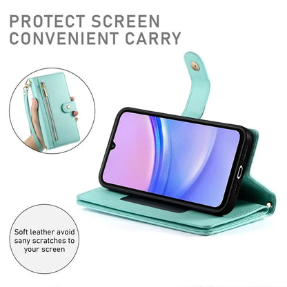 DF-011 For Samsung Galaxy A15 4G / 5G Wallet Case Zipper Leather Phone Bag with Shoulder Strap