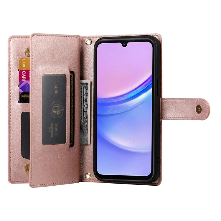 DF-011 For Samsung Galaxy A15 4G / 5G Wallet Case Zipper Leather Phone Bag with Shoulder Strap