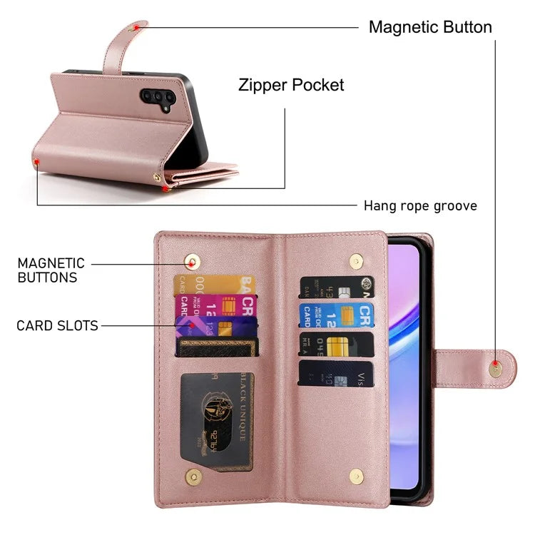 DF-011 For Samsung Galaxy A15 4G / 5G Wallet Case Zipper Leather Phone Bag with Shoulder Strap