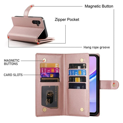 DF-011 For Samsung Galaxy A15 4G / 5G Wallet Case Zipper Leather Phone Bag with Shoulder Strap
