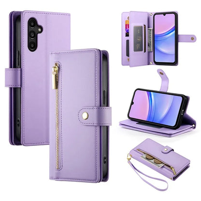 DF-011 For Samsung Galaxy A15 4G / 5G Wallet Case Zipper Leather Phone Bag with Shoulder Strap