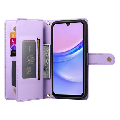 DF-011 For Samsung Galaxy A15 4G / 5G Wallet Case Zipper Leather Phone Bag with Shoulder Strap
