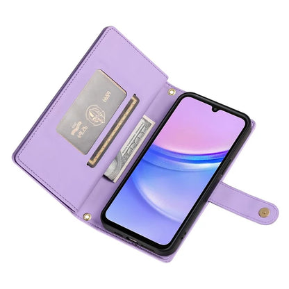 DF-011 For Samsung Galaxy A15 4G / 5G Wallet Case Zipper Leather Phone Bag with Shoulder Strap