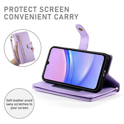 DF-011 For Samsung Galaxy A15 4G / 5G Wallet Case Zipper Leather Phone Bag with Shoulder Strap