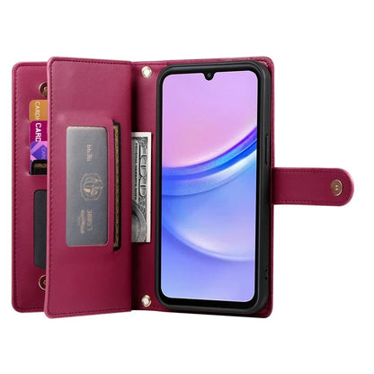 DF-011 For Samsung Galaxy A15 4G / 5G Wallet Case Zipper Leather Phone Bag with Shoulder Strap