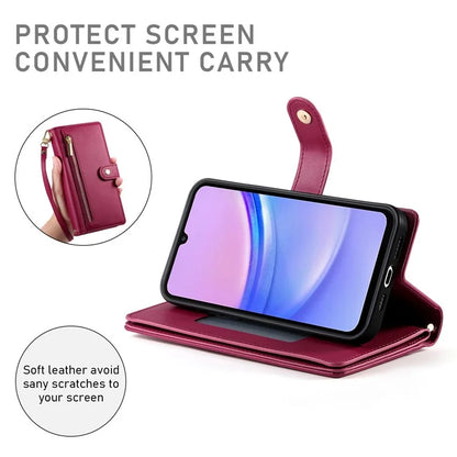 DF-011 For Samsung Galaxy A15 4G / 5G Wallet Case Zipper Leather Phone Bag with Shoulder Strap