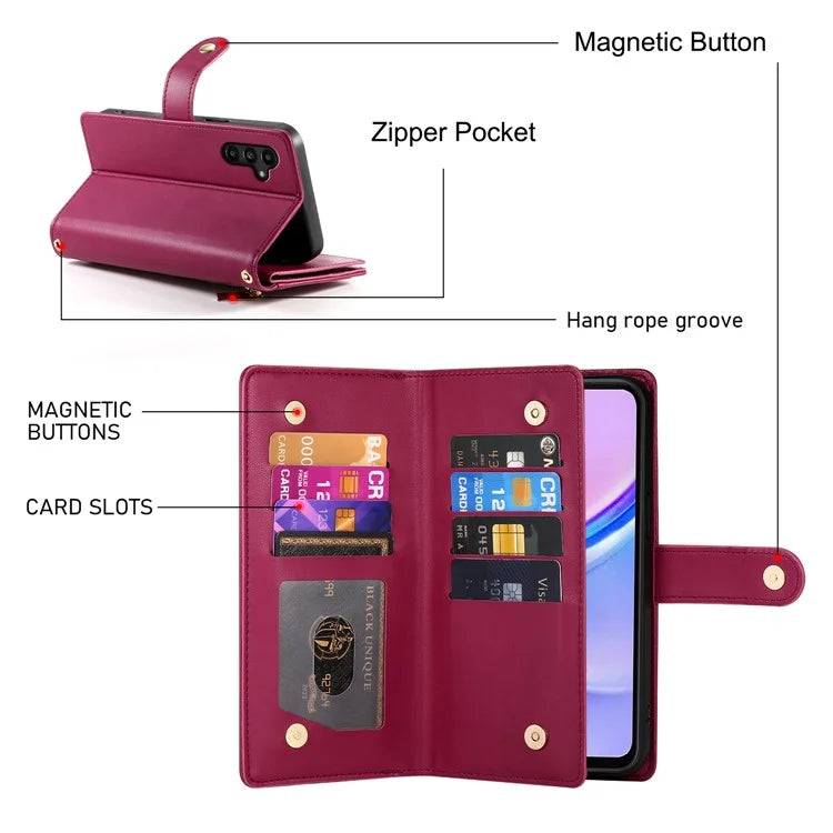 DF-011 For Samsung Galaxy A15 4G / 5G Wallet Case Zipper Leather Phone Bag with Shoulder Strap