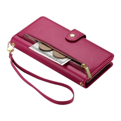 DF-011 For Samsung Galaxy A15 4G / 5G Wallet Case Zipper Leather Phone Bag with Shoulder Strap