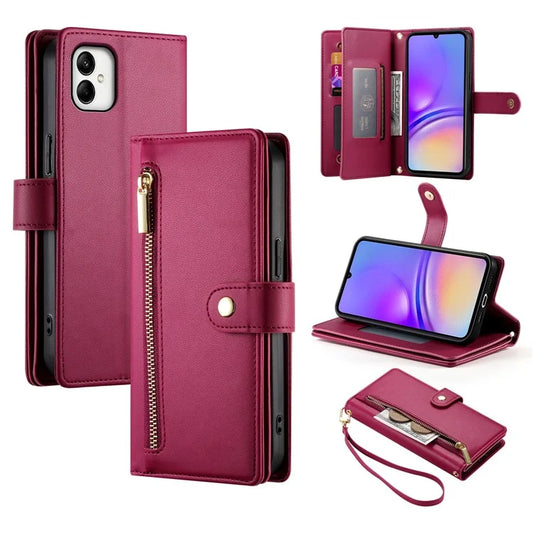 DF-011 For Samsung Galaxy A05 4G Case Zipper Pocket Flip Leather Phone Cover with Shoulder Strap