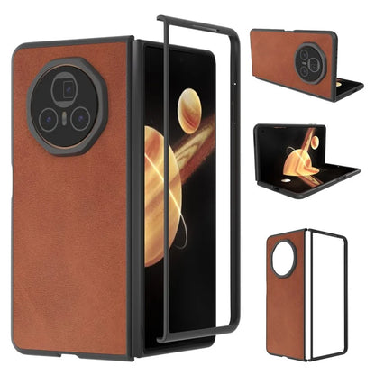 For Honor Magic V3 5G Case Cowhide Texture Anti-Drop PU+PC Phone Cover
