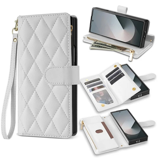 CSJ-P2 For Samsung Galaxy Z Fold6 5G Phone Case Stitching Leather Wallet Cover with Straps