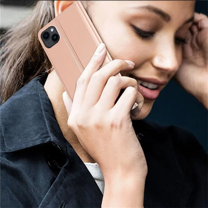 For iPhone 13 Case Leather Phone Cover Stand with Hidden Magnetic Closure