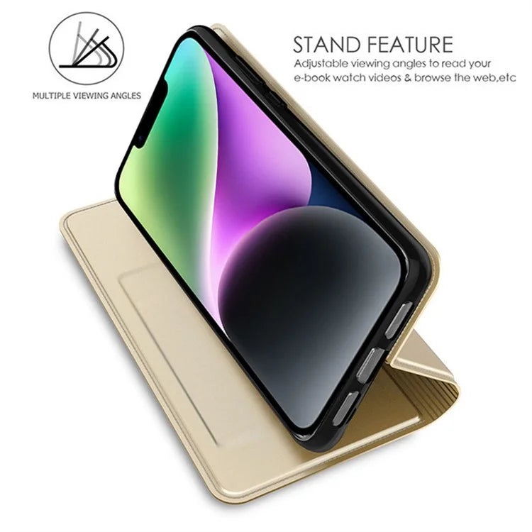 For iPhone 13 Case Leather Phone Cover Stand with Hidden Magnetic Closure
