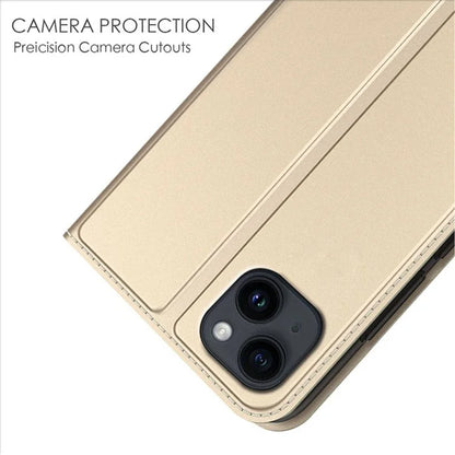 For iPhone 13 Case Leather Phone Cover Stand with Hidden Magnetic Closure