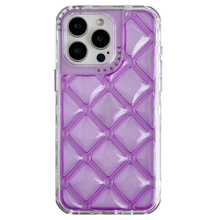 For iPhone 15 Pro Case Rhombus Texture PC+TPU Shockproof Phone Cover
