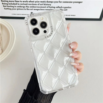 For iPhone 15 Pro Case Rhombus Texture PC+TPU Shockproof Phone Cover