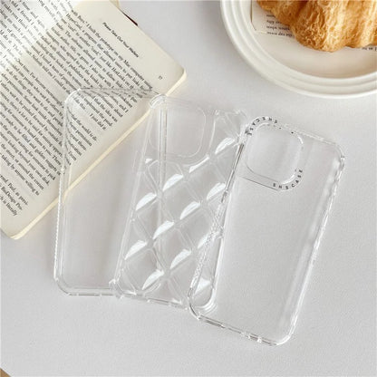 For iPhone 15 Pro Case Rhombus Texture PC+TPU Shockproof Phone Cover